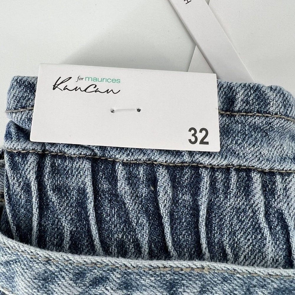 NWT Kancan Women's 90s High Rise Belted Acid Blue Wash Paper bag Waist Size 32 - Picture 8 of 11